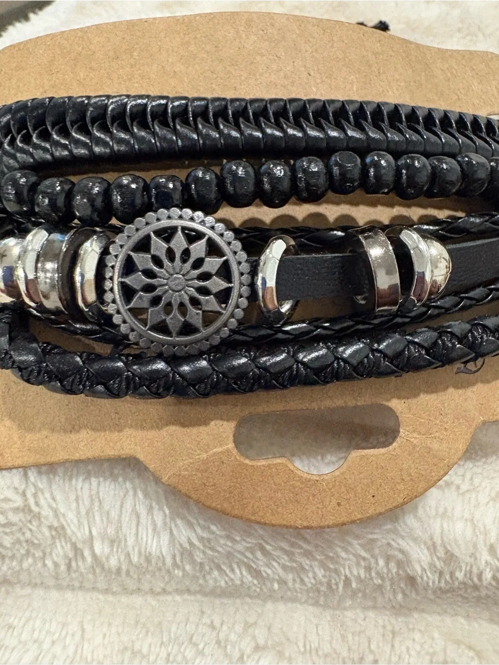 Black Multi-Strand Men’s Bracelet with Metal Accent